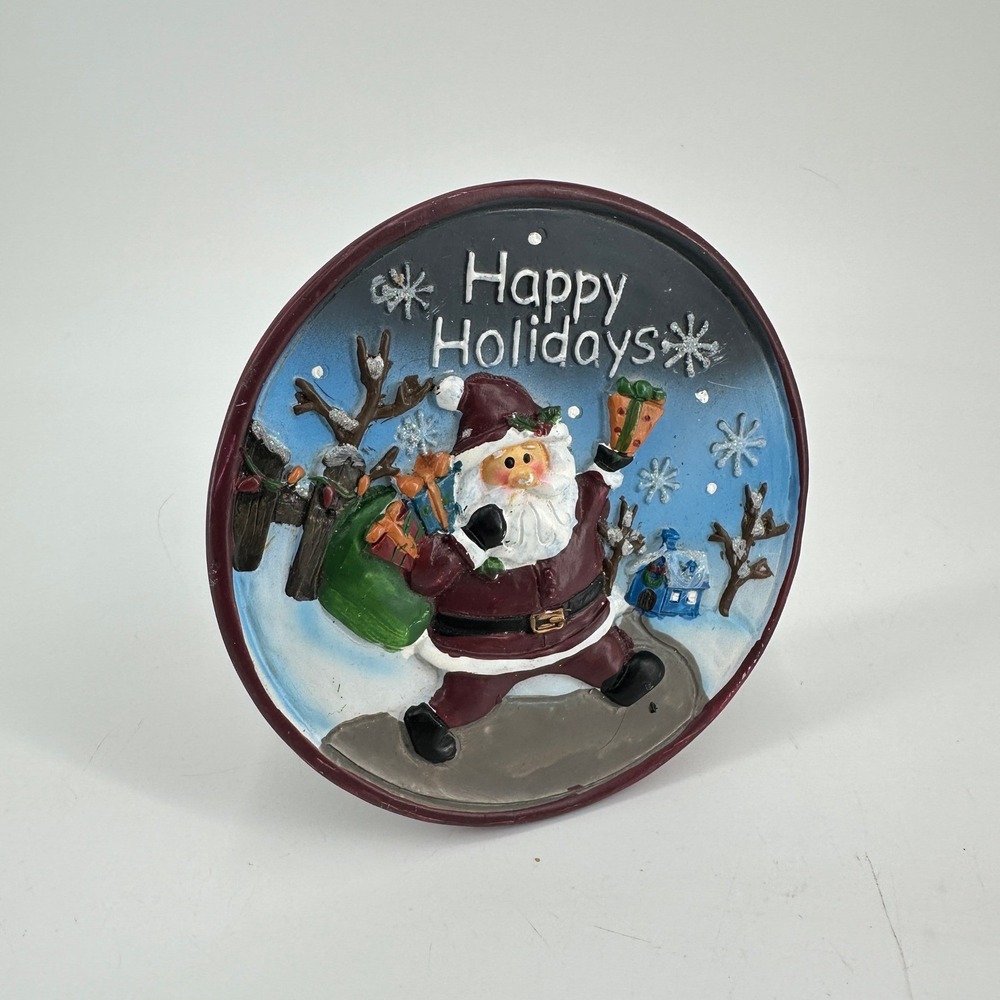 Happy Holidays Santa Claus 3D Resin Tabletop Plaque Easel Back Christmas Decor